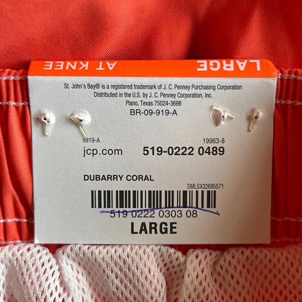 NWT‎ St Johns Bay Mens Cargo Swim Trunks Dubarry Coral Pink UPF 50+ Large